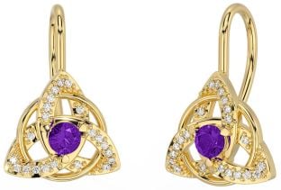 Diamond Amethyst Gold Silver Celtic Trinity Knot Stud Earrings