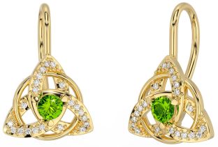 Diamond Peridot Gold Silver Celtic Trinity Knot Stud Earrings