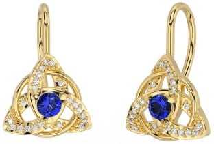 Diamond Sapphire Gold Silver Celtic Trinity Knot Stud Earrings