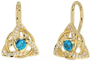 Diamond Topaz Gold Silver Celtic Trinity Knot Stud Earrings