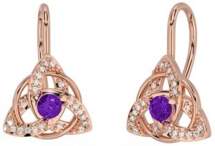 Diamant Amethyst Rose Gold keltisch Dreieinigkeit Knoten Zucht Ohrringe