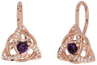 Diamond Alexandrite Rose Gold Celtic Trinity Knot Stud Earrings