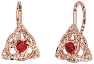 Diamond Ruby Rose Gold Celtic Trinity Knot Stud Earrings