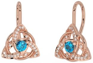 Diamond Topaz Rose Gold Celtic Trinity Knot Stud Earrings