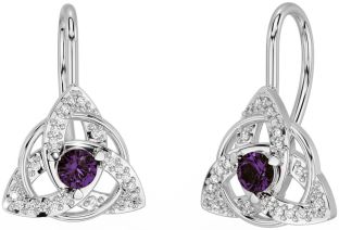 Diamond Alexandrite Silver Celtic Trinity Knot Stud Earrings