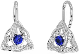 Diamond Sapphire Silver Celtic Trinity Knot Stud Earrings