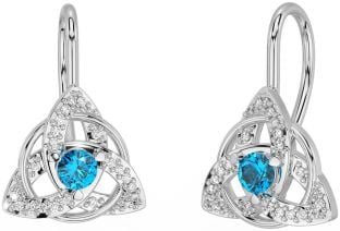Diamond Topaz Silver Celtic Trinity Knot Stud Earrings