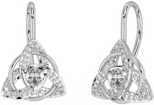 Diamant Blanc Or celtique Trinité Noeud Goujon Des boucles d'oreilles