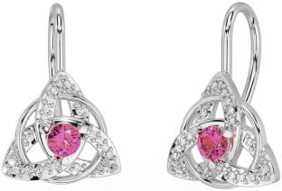 Diamant Rosa Turmalin Weiß Gold keltisch Dreieinigkeit Knoten Zucht Ohrringe