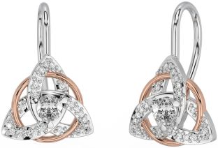 Diamant Weiß Rose Gold keltisch Dreieinigkeit Knoten Zucht Ohrringe