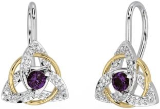 Diamant Alexandrite Blanc Jaune Or celtique Trinité Noeud Goujon Des boucles d'oreilles