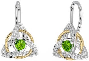 Diamant Péridot Blanc Jaune Or celtique Trinité Noeud Goujon Des boucles d'oreilles