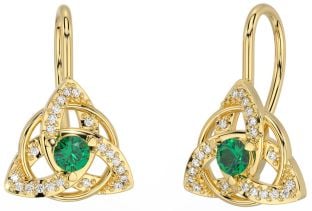 Diamond Emerald Gold Celtic Trinity Knot Stud Earrings