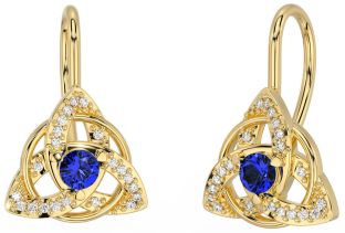 Diamond Sapphire Gold Celtic Trinity Knot Stud Earrings