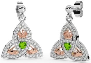 Diamant Peridot Reste sig Guld Silver Claddagh Treenighet Knut Dingla Örhängen