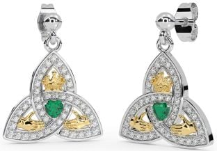 Aur de smarald diamant Nod Claddagh Trinity Dangle de argint Cercei