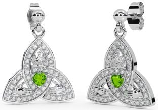 Diamante Peridoto Prata Claddagh Trindade Nó Pendurar Brincos