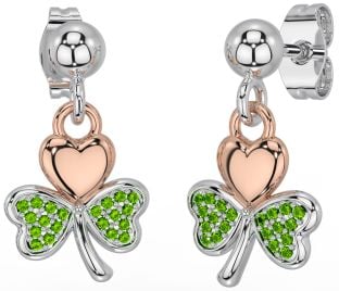 Peridot Rose Gold Silver Shamrock Dangle Earrings