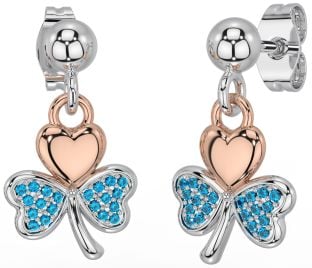 Topaz Rose Gold Silver Shamrock Dangle Earrings