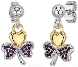 Alexandrite Gold Silver Shamrock Dangle Earrings