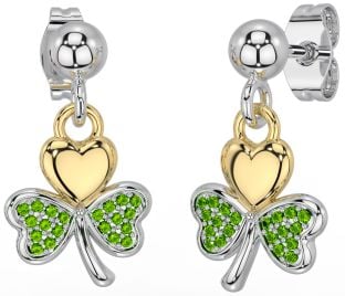 Peridoto Oro Plata Trébol Colgar Pendientes