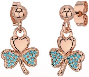 Aquamarine Rose Gold Silver Shamrock Dangle Earrings