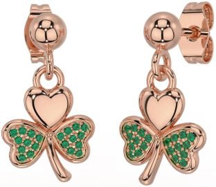 Emerald Rose Gold Silver Shamrock Dangle Earrings