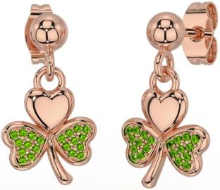 Peridot Rose Gold Silber Kleeblatt Baumeln Ohrringe