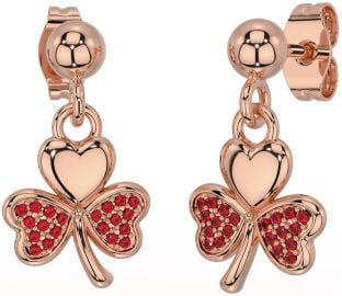 Ruby Rose Gold Silver Shamrock Dangle Earrings