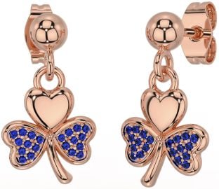 Sapphire Rose Gold Silver Shamrock Dangle Earrings