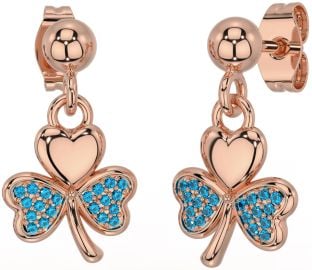 Topaz Rose Gold Silver Shamrock Dangle Earrings