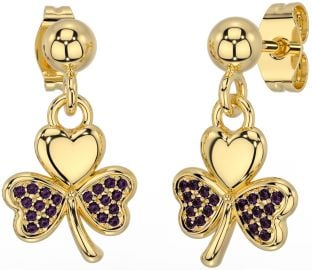 Alexandrite Gold Silver Shamrock Dangle Earrings