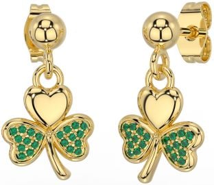 Emerald Gold Silver Shamrock Dangle Earrings