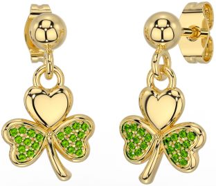 Peridoto Oro Plata Trébol Colgar Pendientes