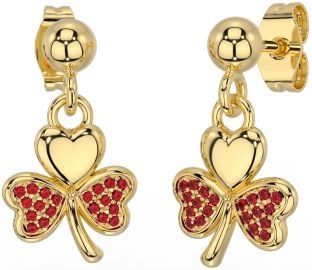 Ruby Gold Silver Shamrock Dangle Earrings