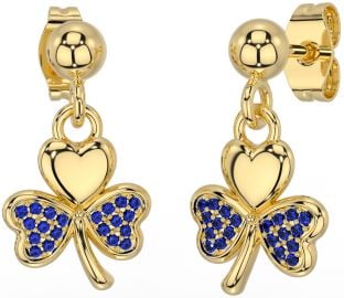 Sapphire Gold Silver Shamrock Dangle Earrings