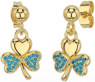 Topaz Gold Silver Shamrock Dangle Earrings