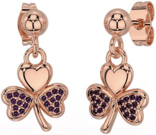 Alexandrite Rose Gold Shamrock Dangle Earrings