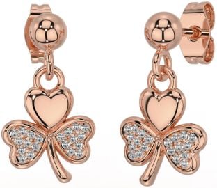 Diamond Rose Gold Shamrock Dangle Earrings