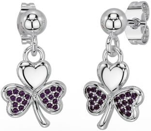 Alexandrite Silver Shamrock Dangle Earrings