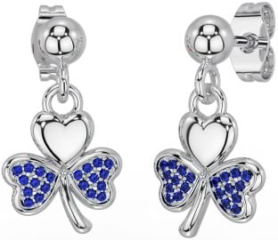 Sapphire Silver Shamrock Dangle Earrings