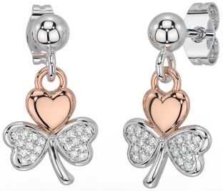 Diamant Rose Or Argent Trèfle Pendre Des boucles d'oreilles