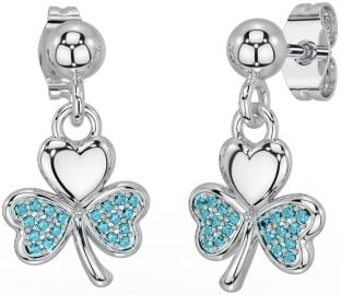 Aquamarine White Gold Shamrock Dangle Earrings