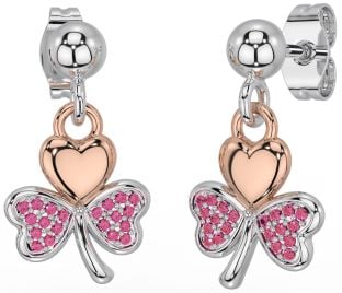 Turmalina Roz Alb Cercei din aur Rose Shamrock Dangle