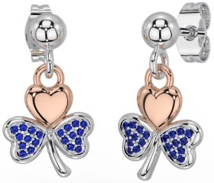 Sapphire White Rose Gold Shamrock Dangle Earrings