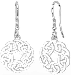 White Gold Celtic Dangle Earrings
