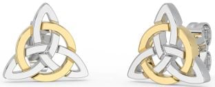 White Yellow Gold Celtic Trinity Knot Stud Earrings