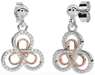 Diamond White Rose Gold Celtic Trinity Knot Dangle Earrings