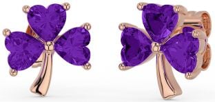 Amethyst Rose Gold Silver Shamrock Stud Earrings