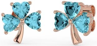 Aquamarine Rose Gold Silver Shamrock Stud Earrings